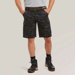 NEW ARIAT Rebar DuraStretch Made Tough 11" Cargo Short Mens 30 Black Digi Camo